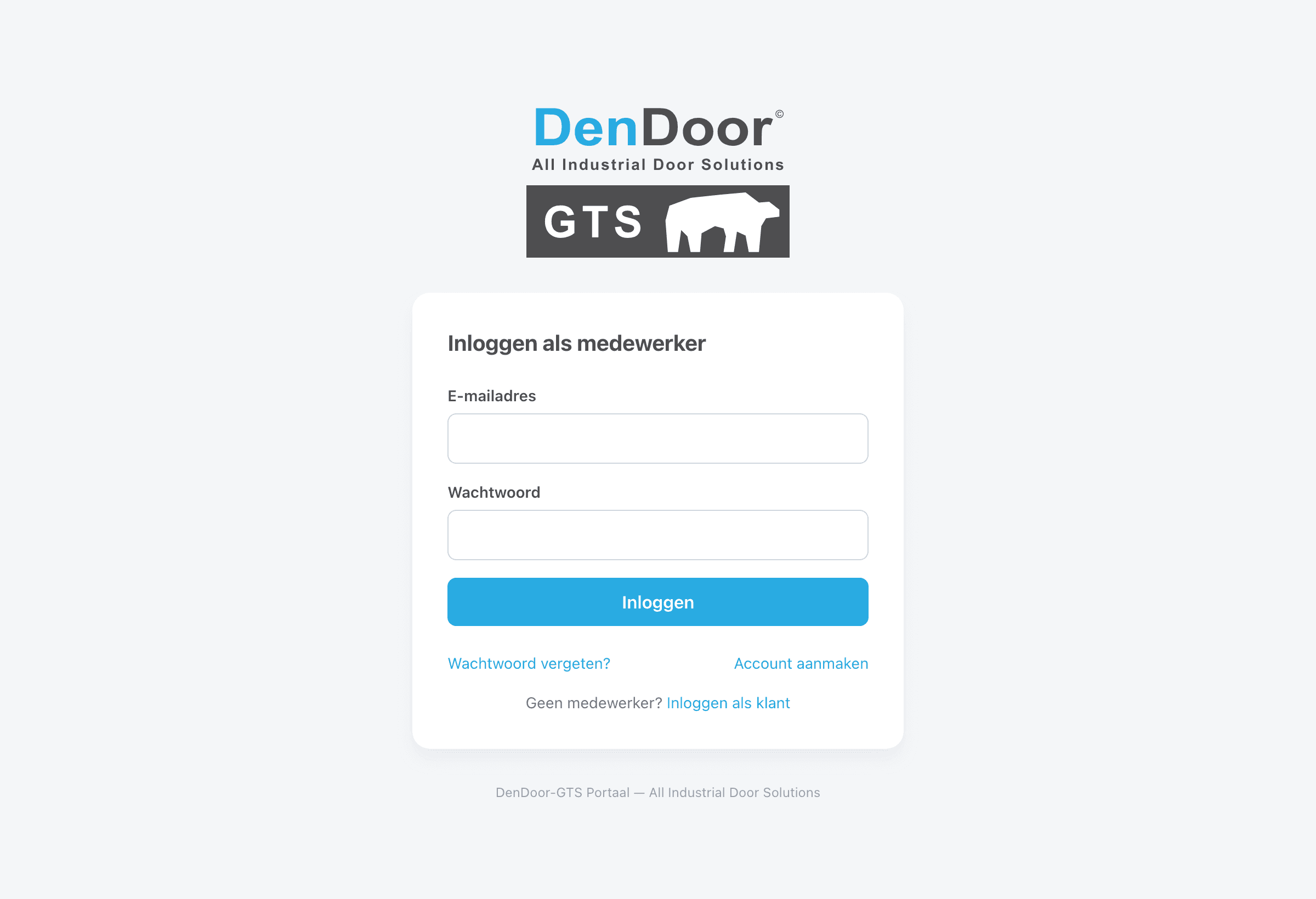 Inlogscherm van het DenDoor-GTS portaal