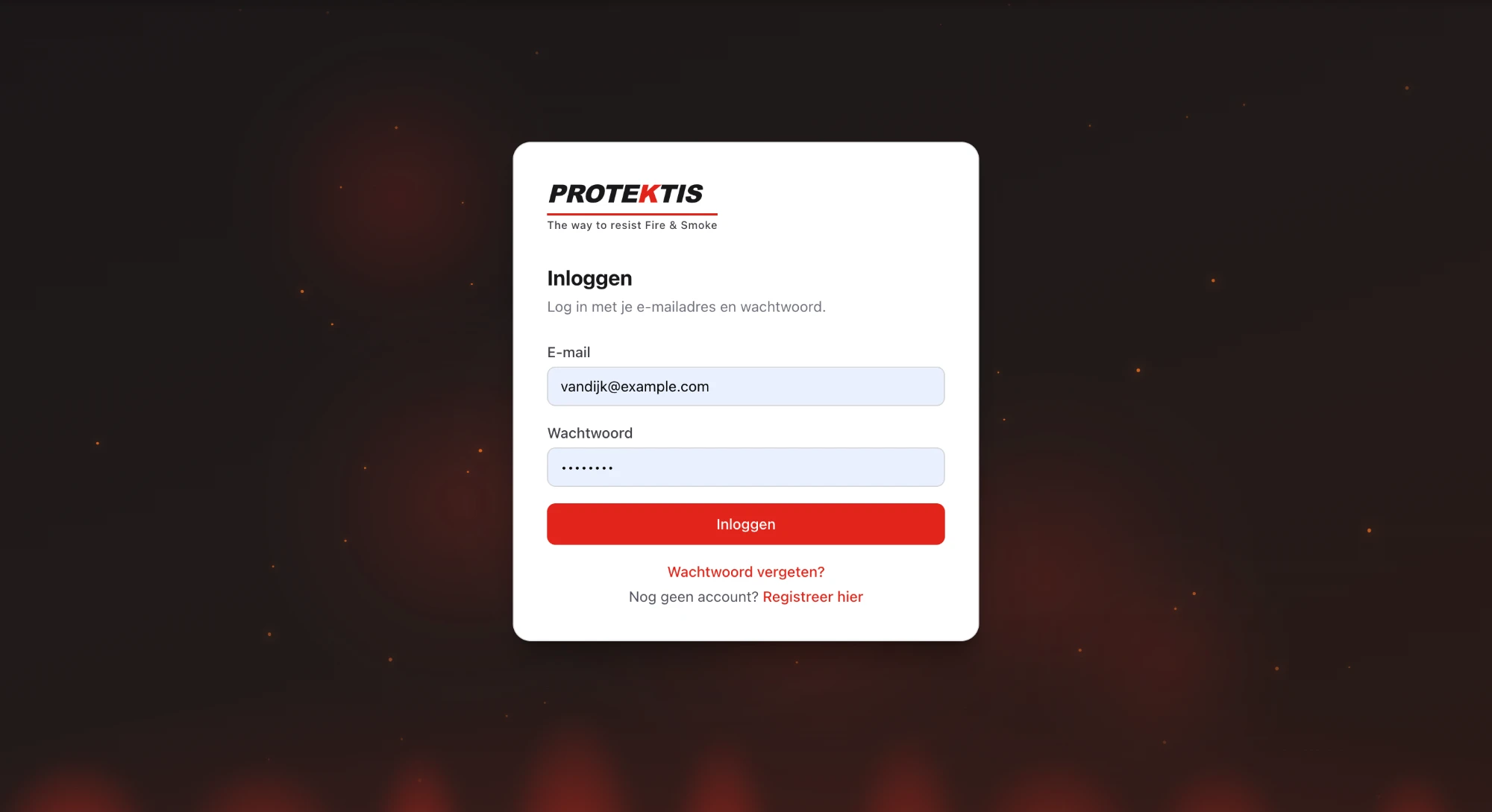 Inlogscherm van het Protektis dealerportaal